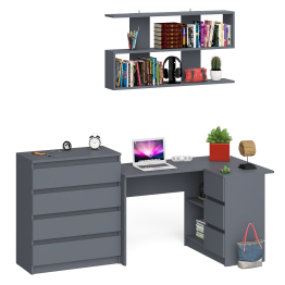 Книжная навесная полка Мори с угловым компьютерным столом МС-16 правым и комодом Мори МК800.4