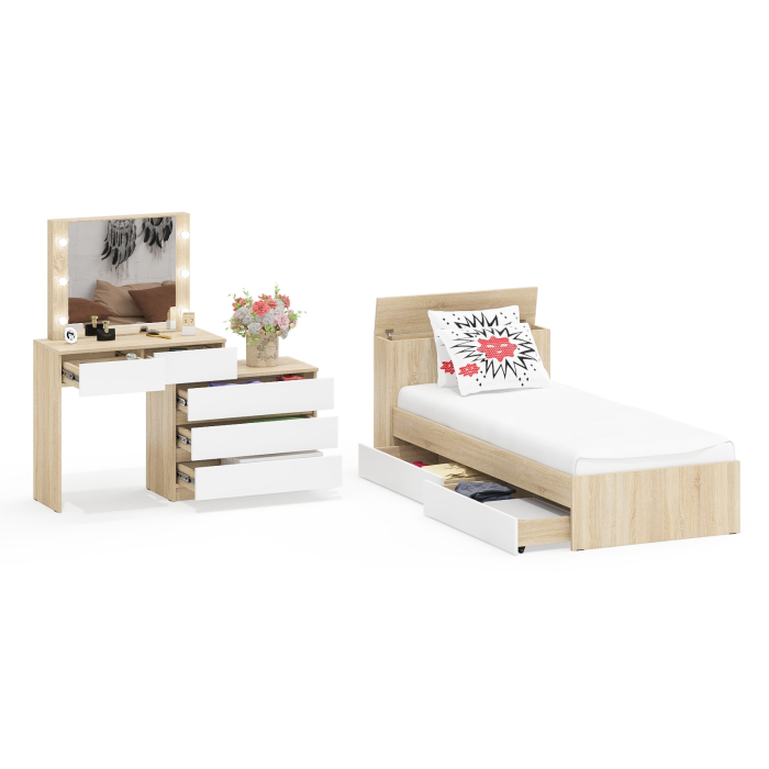 Спальные гарнитуры, Стол косметический с подсветкой 110 с кроватью с выдвижными ящиками Ксения 900