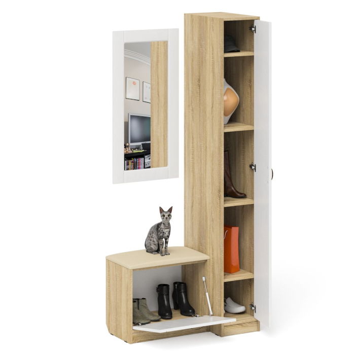 Прихожие, Обувница с сиденьем и зеркалом и пенал П-6-500 фрезеровка прованс