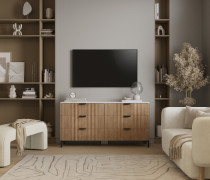 Комод Тренд СБ-3442 6 ящиков Белый Альпийский/МДФ Джаз Акация светлая