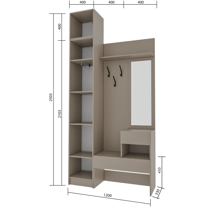 Прихожие, Прихожая Голд Бостон вешалка В1 с пеналом и антресолью