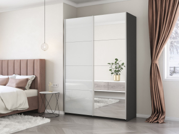 Шкаф-купе Прайм 2х дверный Зеркало/Белый Глянец 140х57х230