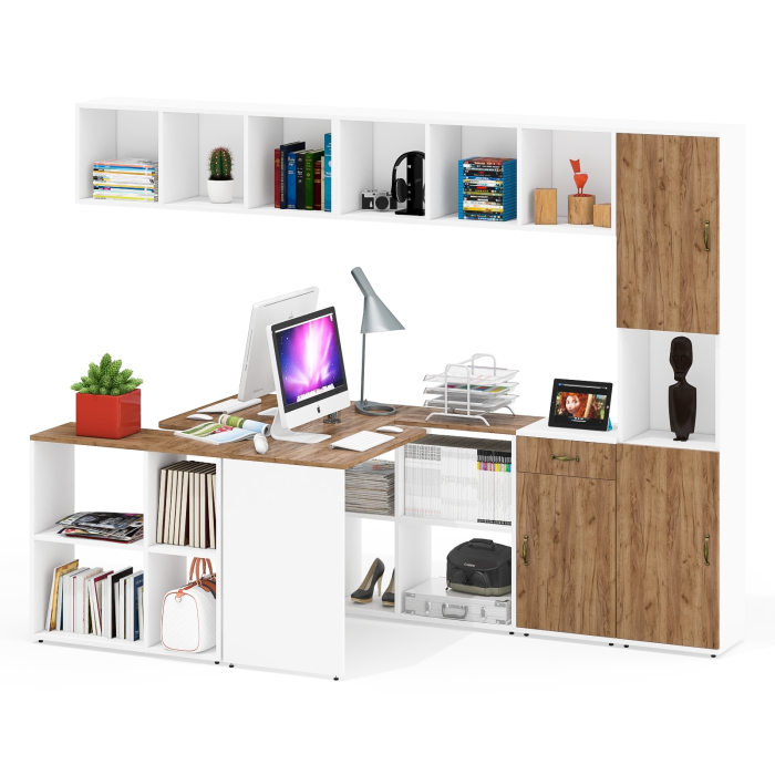 Домашние кабинеты, Набор мебели в детскую комнату Лидер-8 из столов компьютерных с полками и тумбы с дверкой и пенала