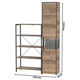 Шкаф-пенал с витриной с подсветкой и открытый стеллаж Трувор