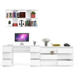 Широкий комод Мори на шесть ящиков с двутумбовым столом МС-2 и открытой полкой