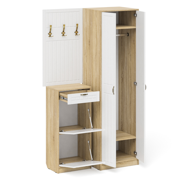 Прихожие, Вешалка с крючками с обувницей с ящиком и шкаф П-6 № 18 МДФ фрезеровка прованс