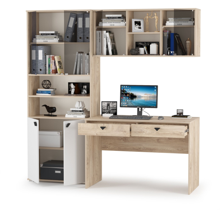 Детские комнаты, Компьютерный стол со шкафом и полкой со стеклом Бостон № 25