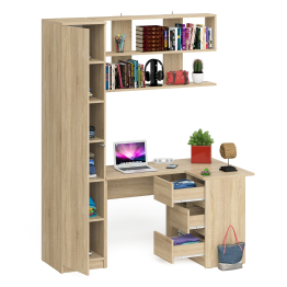 Стол угловой компьютерный Мори МС-16 правый с пеналом с полками и навесной открытой полкой 1200