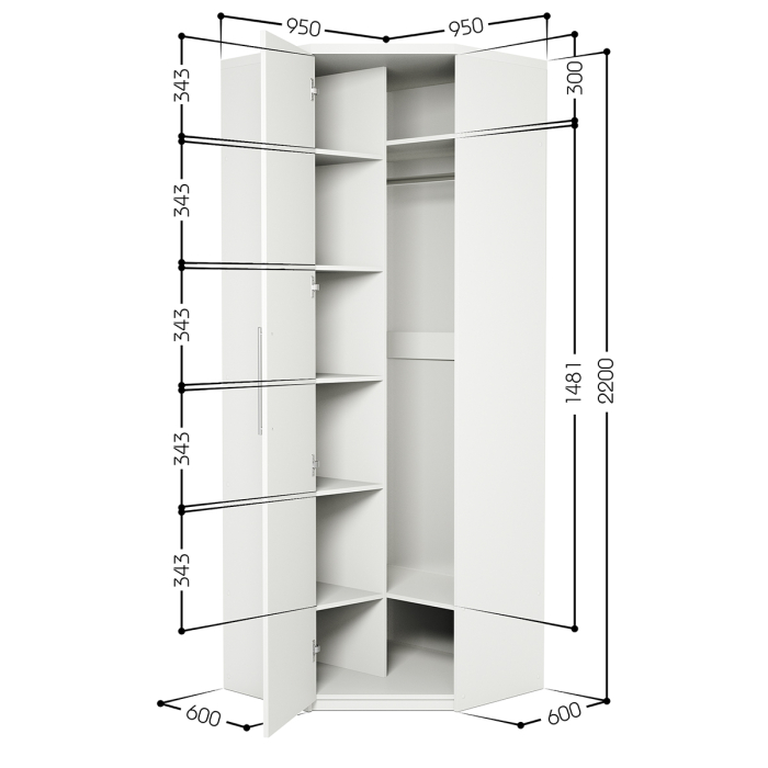 Для одежды, Шкаф угловой Мелодия МУ-12 95х95