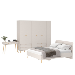 Два платяных шкафа для одежды со столиком и двуспальной кроватью Афина 1600