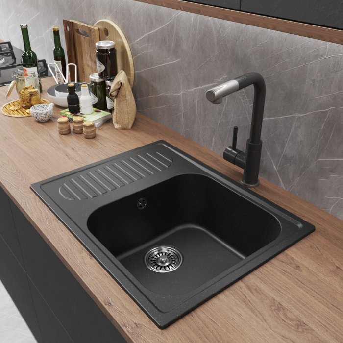 Кухонные мойки, Мойка ML-GM18 с крылом, 640*490*190мм NEW*