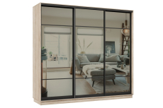 Шкафы-купе 3-х дверные, Шкаф-купе Премьер 58 (11ЗГ;11ЗГ;11ЗГ) фасады зеркало графит/трёхдверный/Профиль чёрный муар