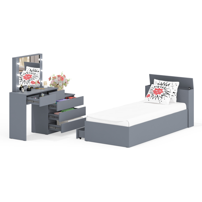 Спальные гарнитуры, Стол косметический с подсветкой 110 с кроватью с выдвижными ящиками Ксения 900