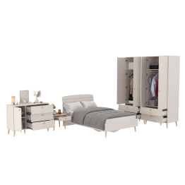 Шкафы двухдверные с кроватью 1200 Афина с тумбочкой на ножках и комодом