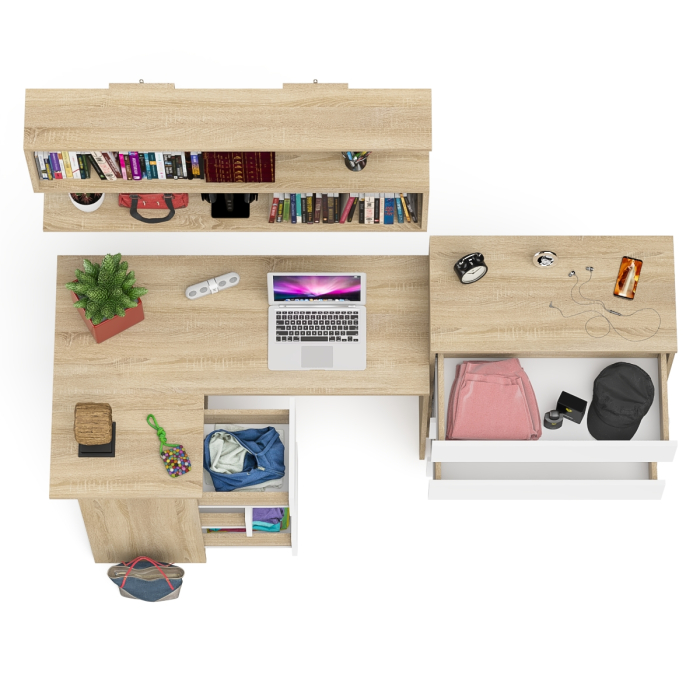 Домашние кабинеты, Стол компьютерный Мори МС-16 с тремя ящиками слева с книжной полкой на 1200 и комод на 4-ре ящика