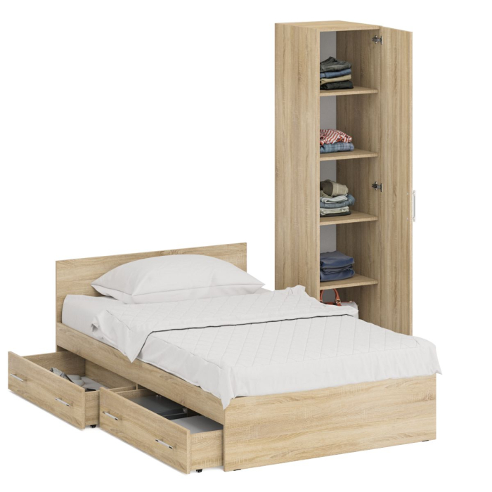 Спальные гарнитуры, Односпальная Кровать с ящиками 1200 с пеналом Стандарт