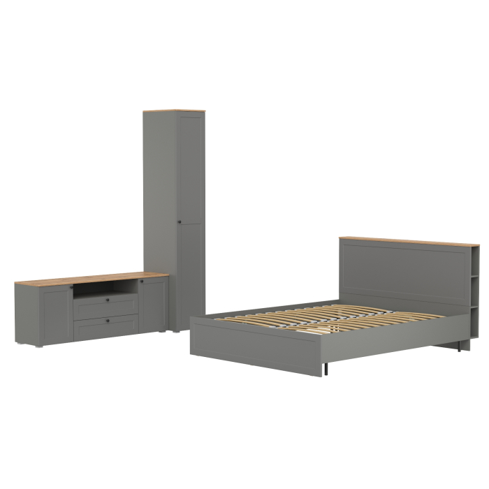 Спальные гарнитуры, Кровать Остин с ортопедическим основанием для матраса 1600х2000 с тумбой для аппаратуры и шкафом-пеналом