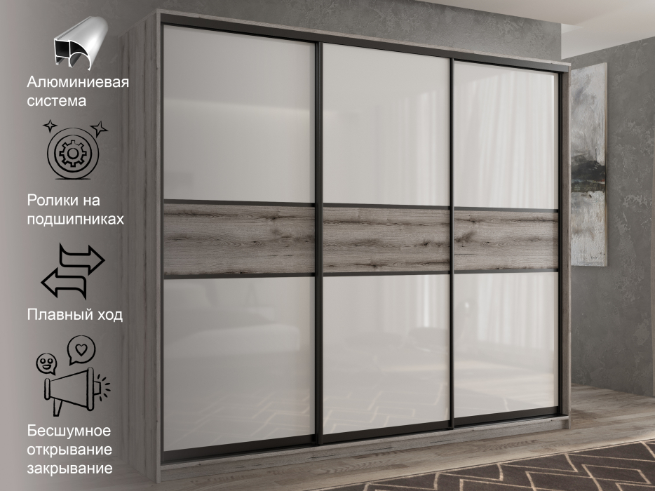 Шкафы-купе 3-х дверные, Шкаф-купе 3х дверный Кааппи 11 180х45