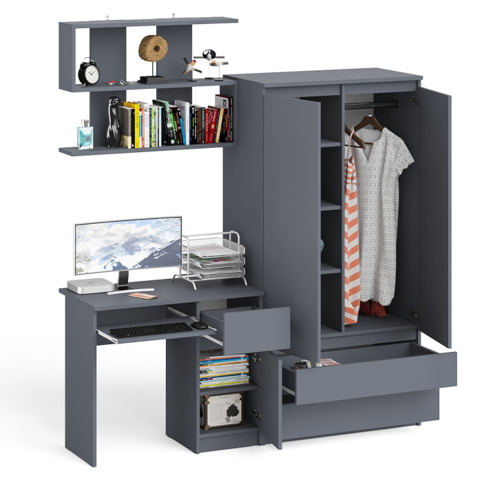 Домашние кабинеты, Стол компьютерный с ящиком МС-1 правый с навесной полкой и шкаф-комод МШ900.1 Мори