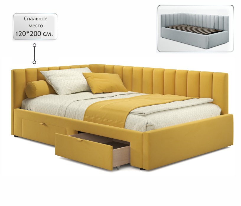 Мягкая кровать, Мягкая кровать-тахта Milena 1200 c ящиками