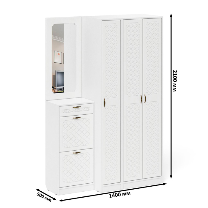 Прихожие, Модульная прихожая с зеркалом П-6-500 № 49 фрезеровка ромб