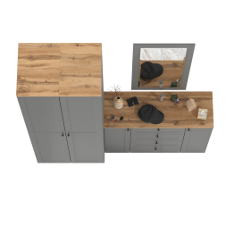 Два шкаф-пенала с полками для прихожей Остин и комод с настенным зеркалом