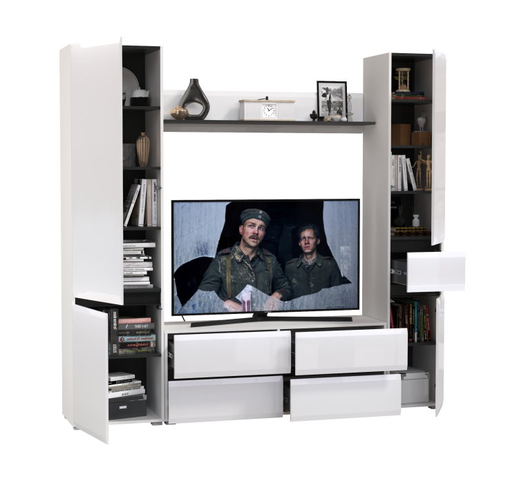 Стенки для гостиной, Тумба для ТВ Сидней в комплекте с полочкой шкафом с ящиком и шкафом с дверкой