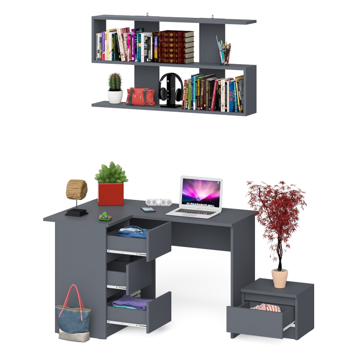 Угловые, Угловой стол компьютерный Мори МС-16 левый с тумбочкой с ящиком 400 и полкой на 1200