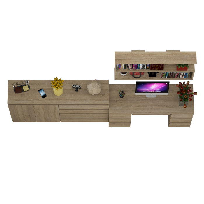 Домашние кабинеты, Стол для работы Мори МС-2 с книжной полкой на 1200 и комодом-тумбой МК1600.1