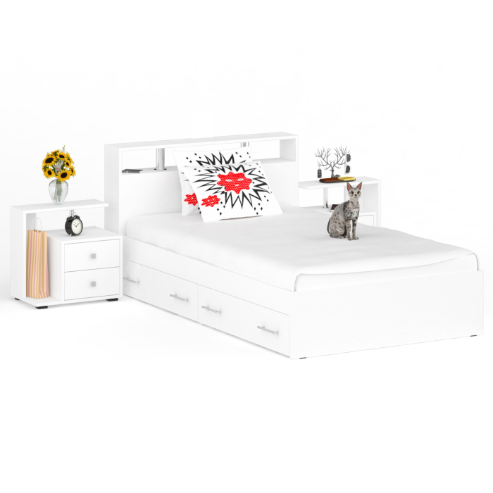 Спальные гарнитуры, Кровать с ящиками Камелия 1200 с двумя прикроватными тумбами