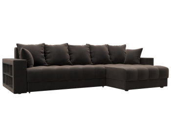 Диван угловой с декором и полкой Лига-050 НПБ, велюр SEVEN