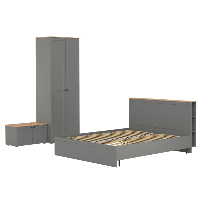 Спальные гарнитуры, Кровать двуспальная Остин с ортопедическим основанием с тумбой с дверками и шкафом 13.224
