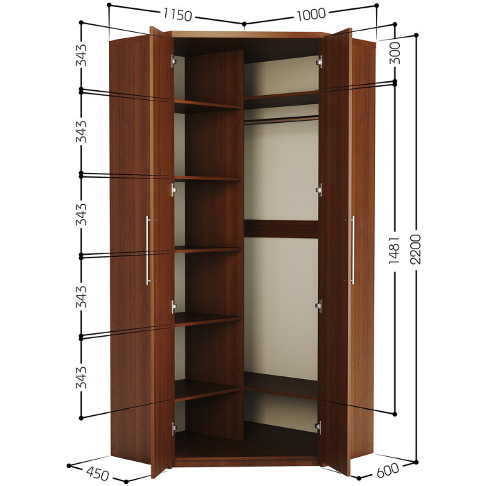 Для одежды, Шкаф угловой двухдверный Мелодия МУ-22 115х100