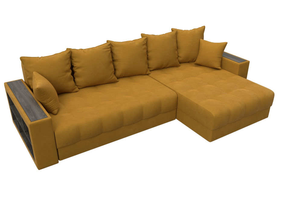 Диваны угловые в гостиную, Диван угловой с декором и полкой Лига-050 НПБ, велюр BRUT 