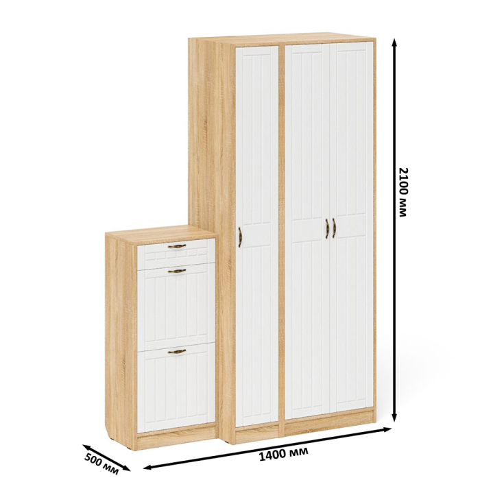 Прихожие, Тумба для обуви две секции в прихожую П-6-500 с пеналом и шкафом фрезеровка прованс