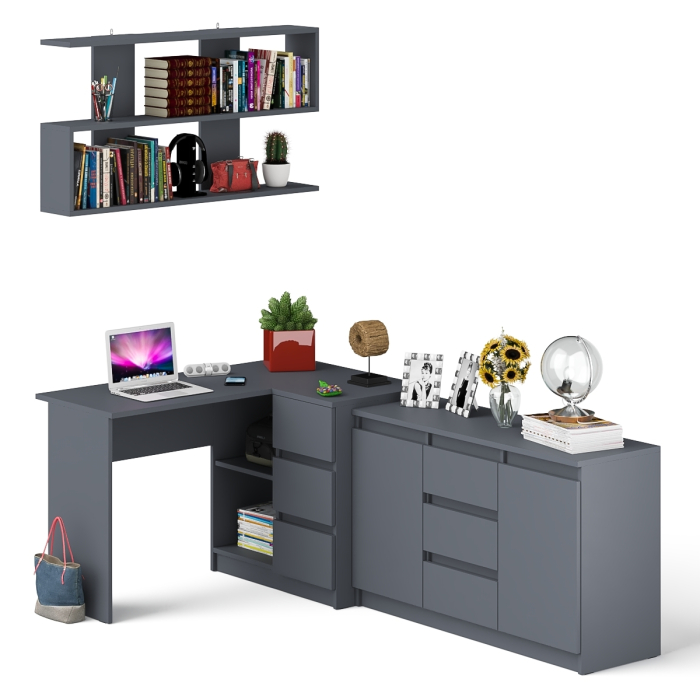 Домашние кабинеты, Стол компьютерный угловой МС-16 правый с навесной полкой и тумбой МК-1200.3 Мори