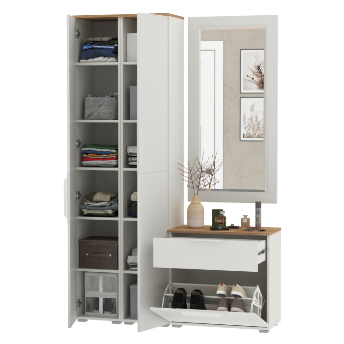 Прихожие, Два шкаф-пенала и обувница с ящиком с зеркалом Октава