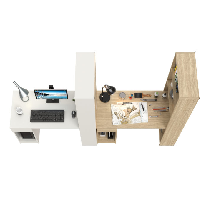 Прямые компьютерные столы, Два письменных стола Лайт 10.01 со шкафом с полками