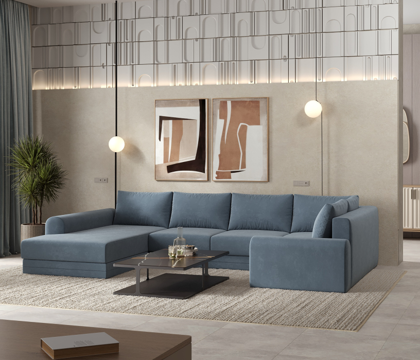 Диваны угловые в гостиную, Угловой диван Модерно П-образный, велюр