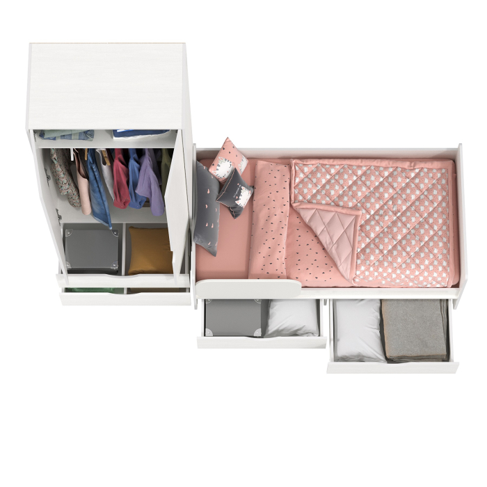 Для девочек, Кровать детская с ящиками со шкафом Mobi Уна белый (Поры дерева), сп. м. 800х1600 мм