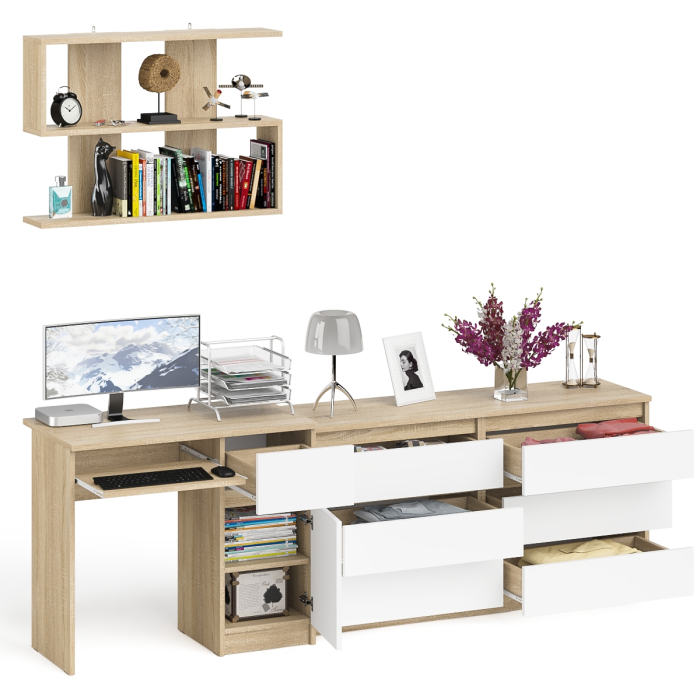 Домашние кабинеты, Комод шесть ящиков Мори МК1380.6 со столом с ящиком и дверкой справа и полка