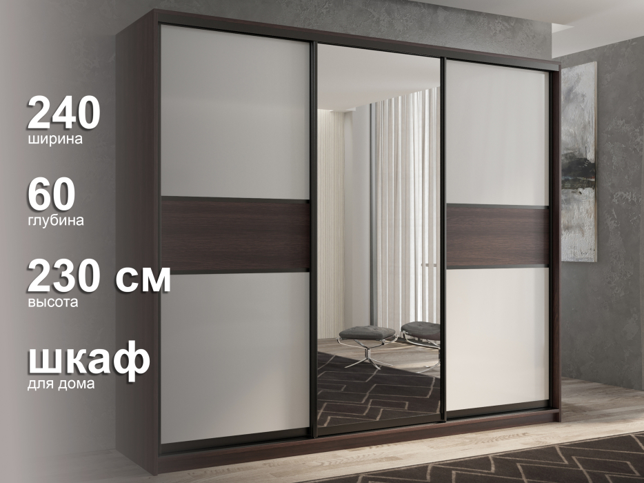 Шкафы-купе 3-х дверные, Шкаф-купе 3х дверный Кааппи 10 240х60