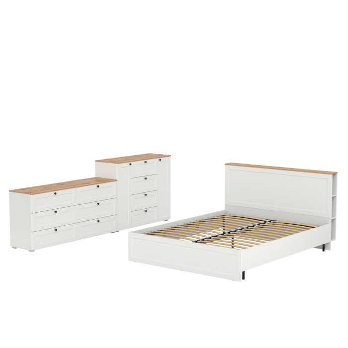 Спальные гарнитуры, Спальный гарнитур из двуспальной кровати с основанием и двух комодов Остин 16.240 и 16.221