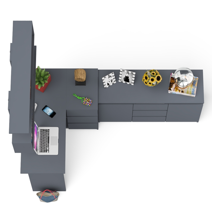 Домашние кабинеты, Стол компьютерный угловой МС-16 правый с навесной полкой и тумбой МК-1200.3 Мори