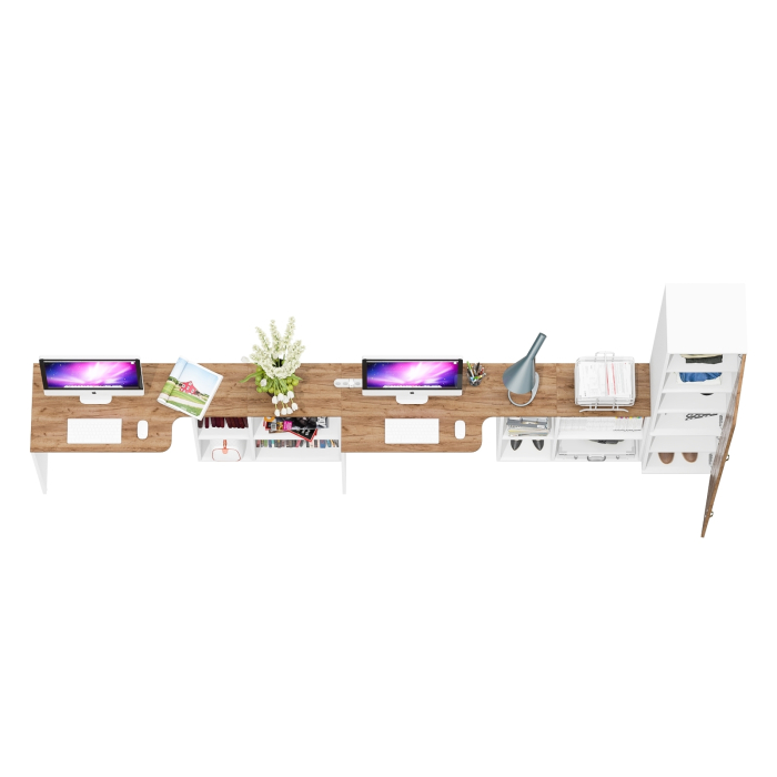 Домашние кабинеты, Два стола-трансформера для двоих детей Лидер-8 и пенал для учебников и книг МД 22Б