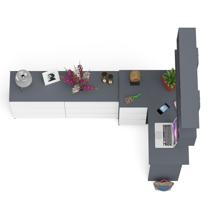 Домашние кабинеты, Стол угловой компьютерный Мори МС-16 левый с навесной книжной полкой и комодом МК1380.6