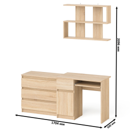Однотумбовый стол компьютерный Мори МС-1 левый с комодом три ящика и навесной полкой 900