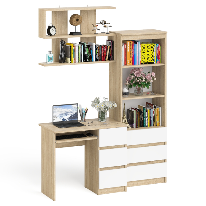 Прямые компьютерные столы, Рабочий стол Мори МС-6 правый с открытой полкой и стеллаж-комод МСТ600.3