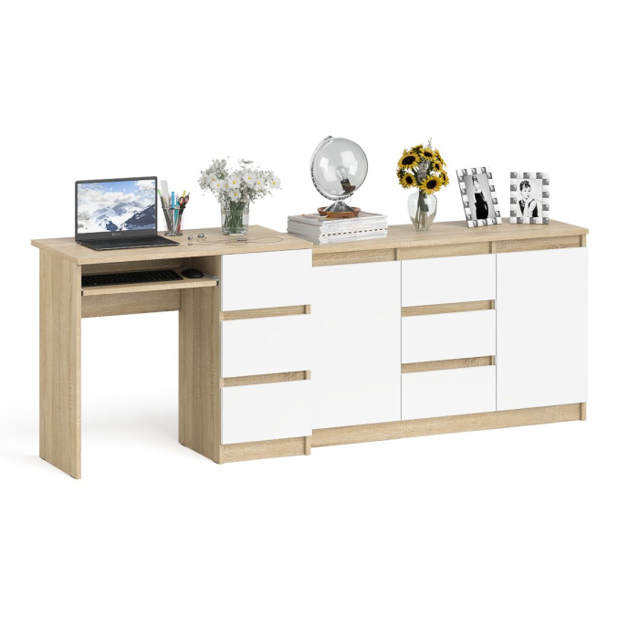 Домашние кабинеты, Тумба-комод МК1200 3 ящика и дверки и Мори компьютерный стол МС-6 три ящика справа