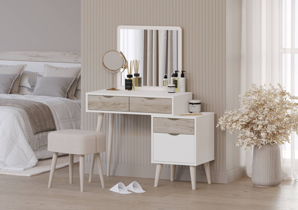 С зеркалом, Трюмо с ящиками и тумбой 4-25910